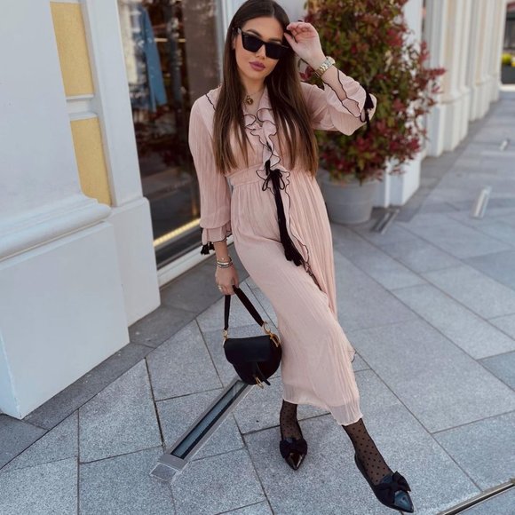 BLOGGER'S FAVE! Zara Ruffled Dress With Bows Sz S, M NWT - Picture 9 of 16